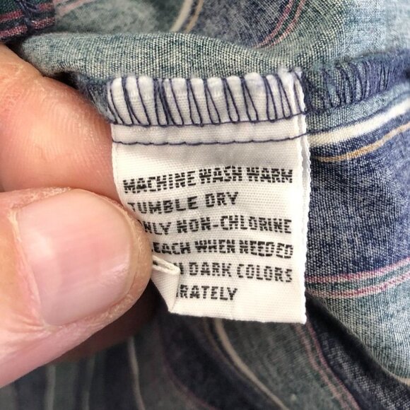 Van Heusen Mens 417 Shirt Medium Long Sleeve Pinstriped Green Button Down Casual - Picture 7 of 9